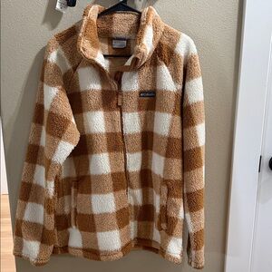 Columbia Tan and White Plaid Fleece Jacket